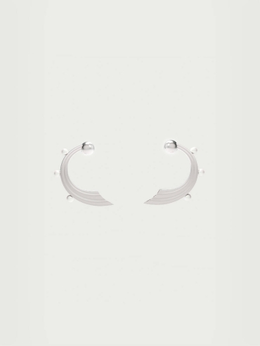 Silver Mini Wave Hook Pearl Earrings
