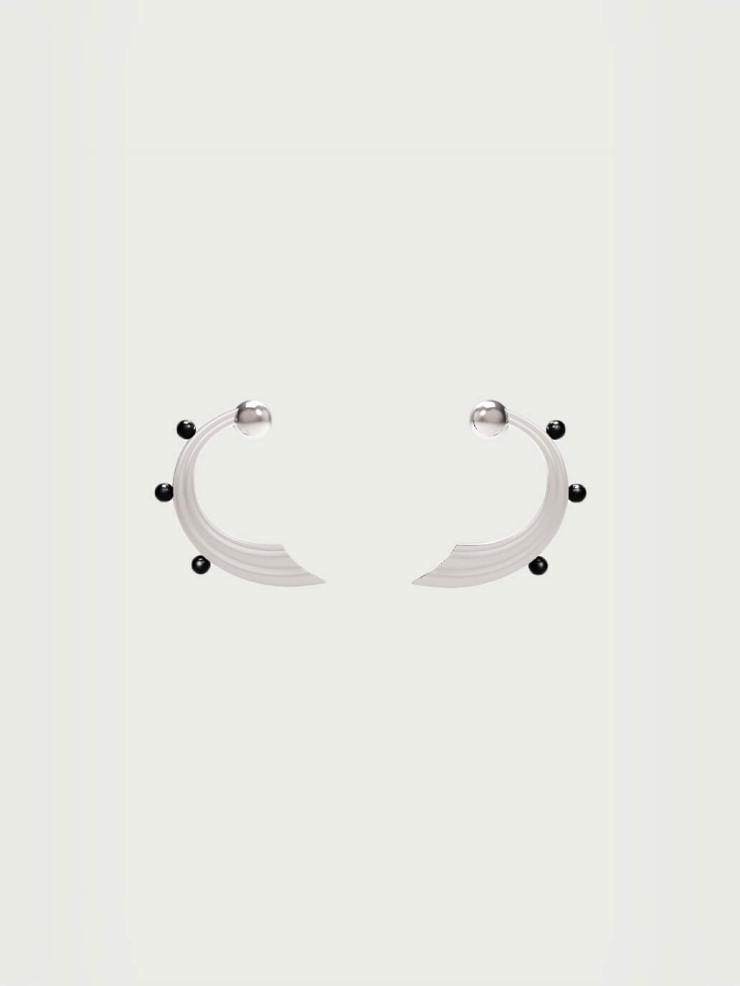 Silver Mini Wave Hook Black Onyx Earrings