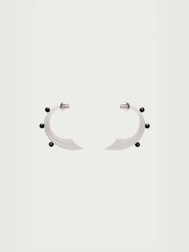Silver Mini Wave Hook Black Onyx Earrings