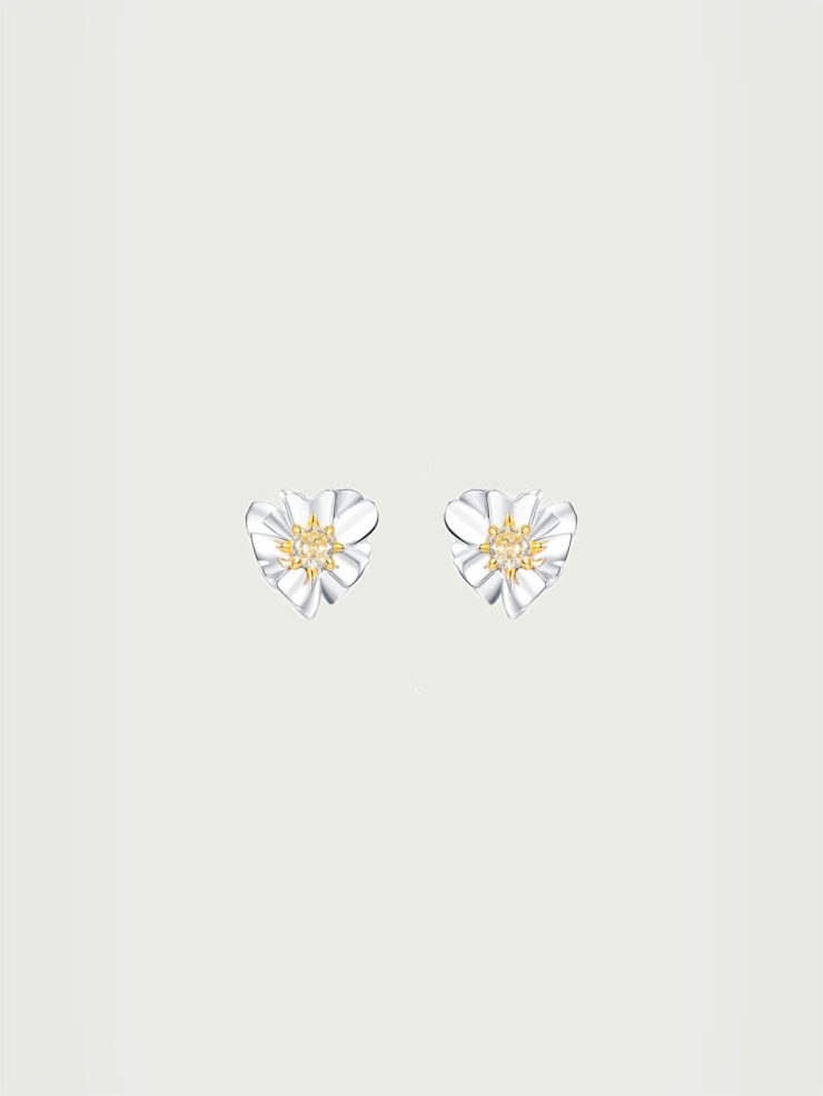 Silver Heart Floral Studs