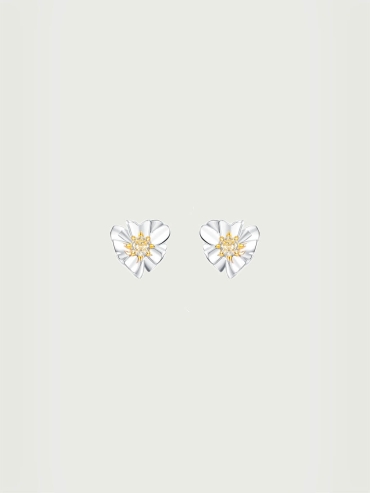 Silver Heart Floral Studs