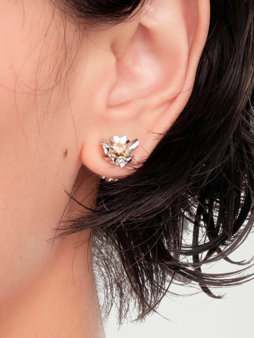 Silver Heart Floral Studs