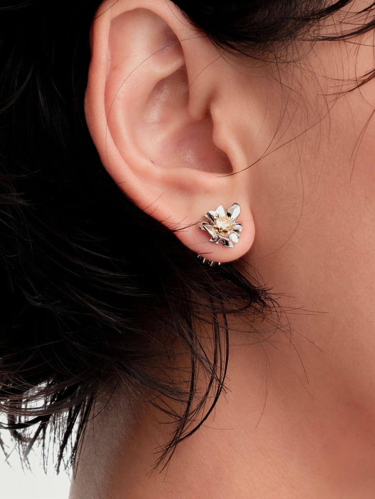 Silver Heart Floral Studs