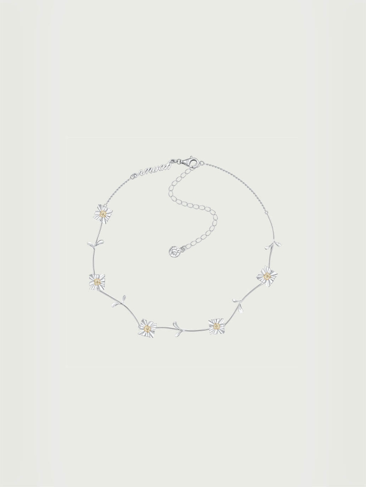 Silver Square Floral Choker