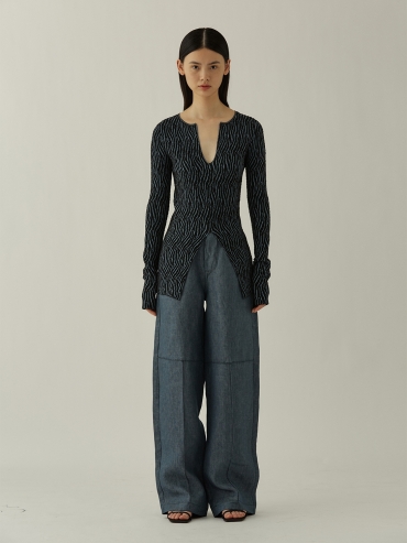 Navy bubble yarn classic knit top