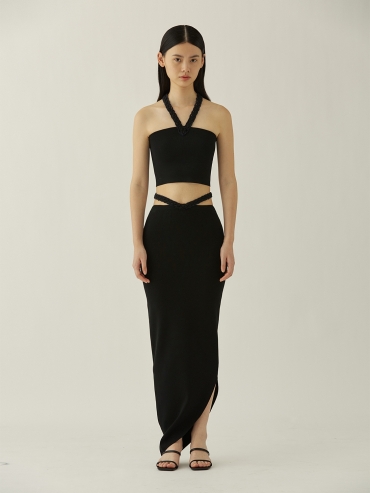 Black crochet waist cutouts skirt