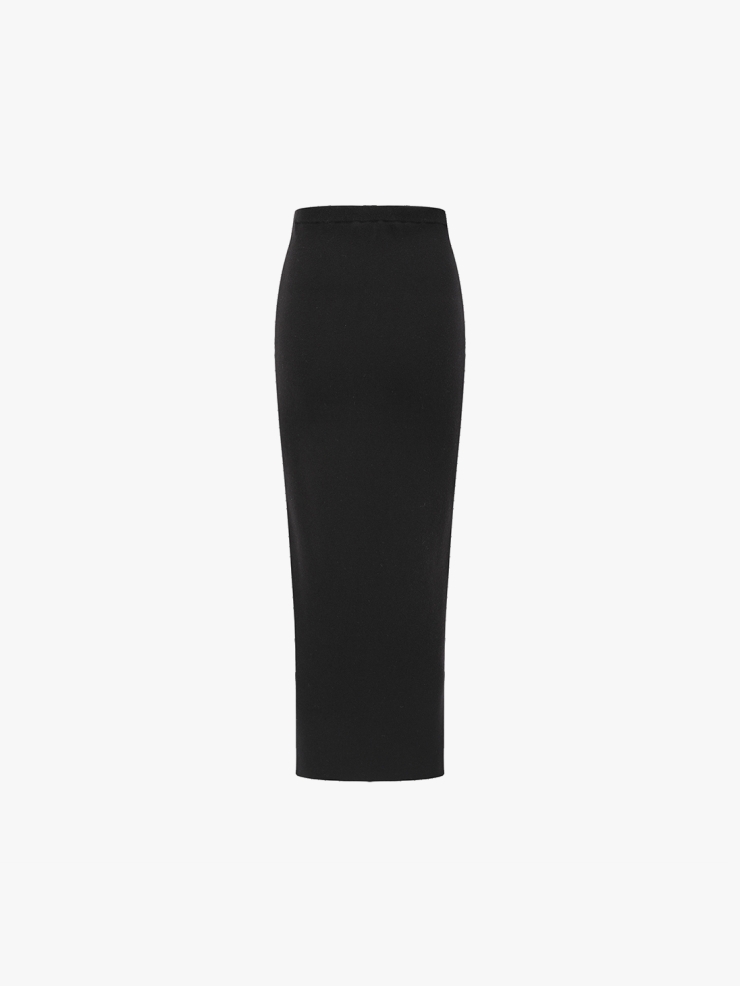 Black wool skirt with front slit