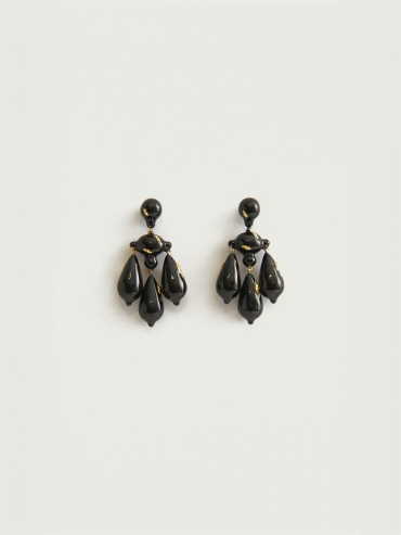 Gold Chandelier Black Enamel Earring