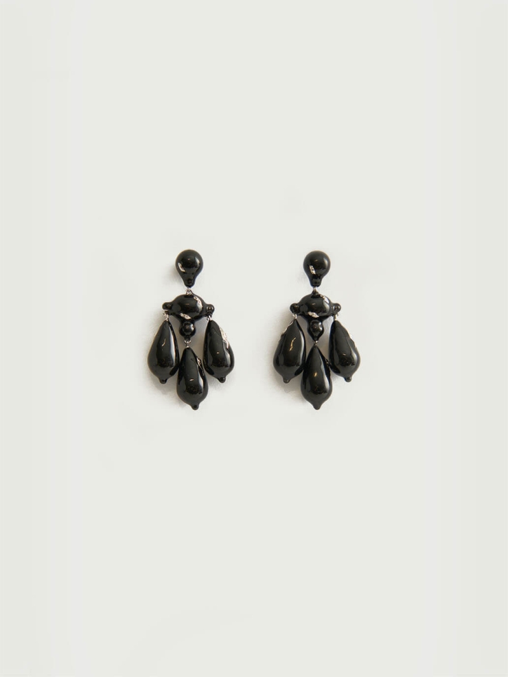 Silver Chandelier Black Enamel Earring