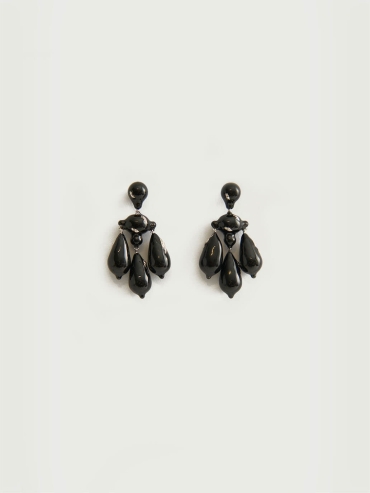 Silver Chandelier Black Enamel Earring