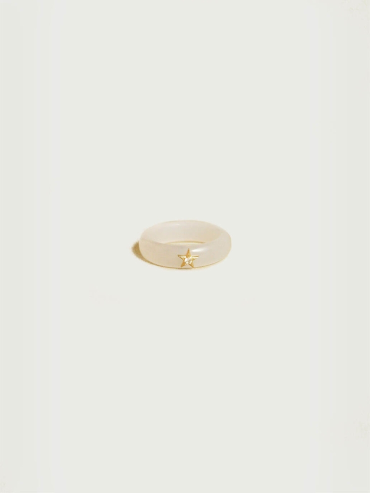 White Agate Star Ring