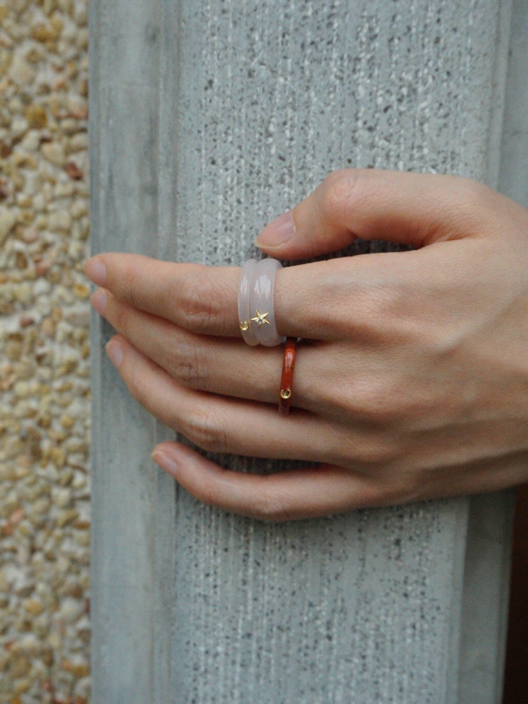 White Agate Star Ring