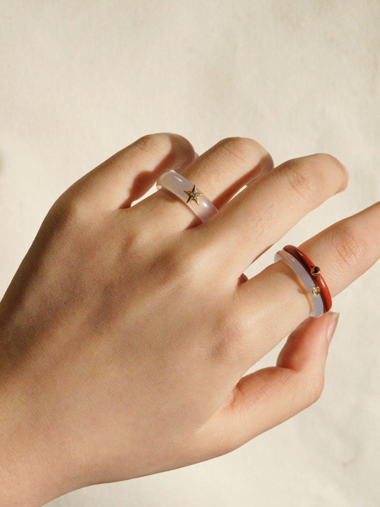 White Agate Star Ring