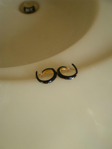 Black Enamel Gold Textured Hoops