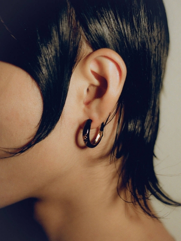 Black Enamel Gold Textured Hoops