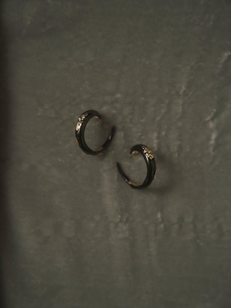 Black Enamel Gold Textured Hoops