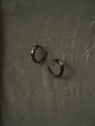 Black Enamel Gold Textured Hoops