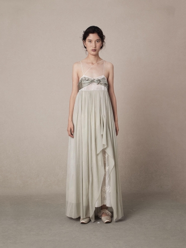 Green Silk Ru Ware Cami Dress