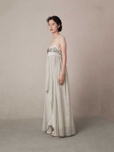 Green Silk Ru Ware Cami Dress