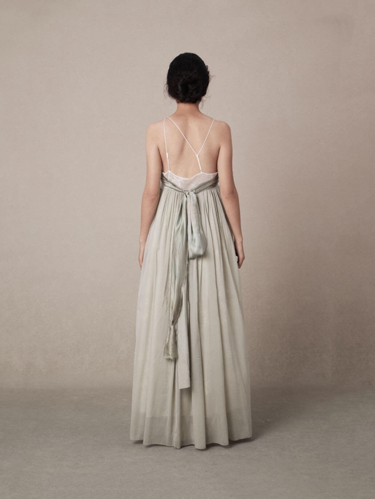 Green Silk Ru Ware Cami Dress