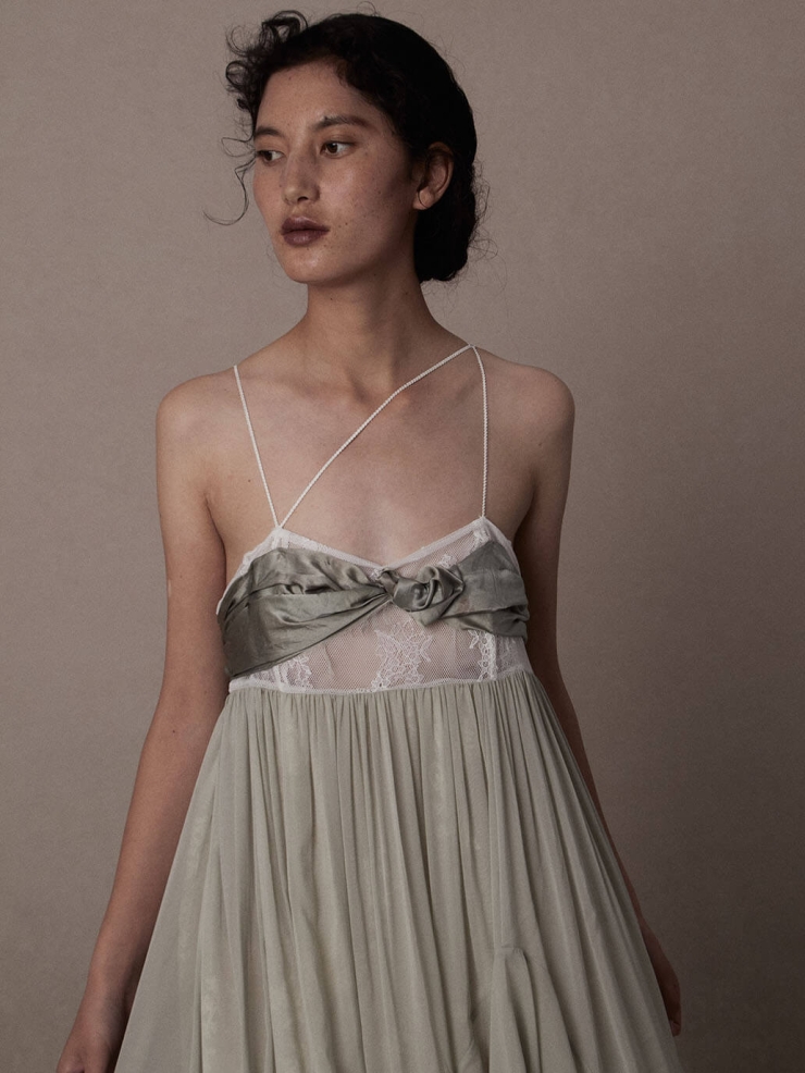 Green Silk Ru Ware Cami Dress