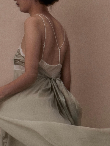 Green Silk Ru Ware Cami Dress