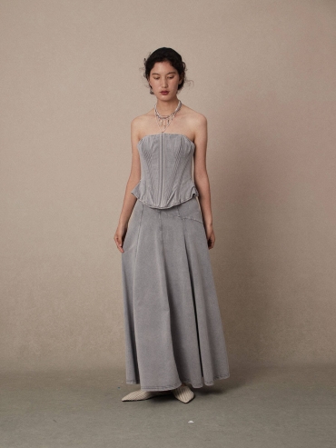 Slate Blue Ru Ware Washed Midi Skirt