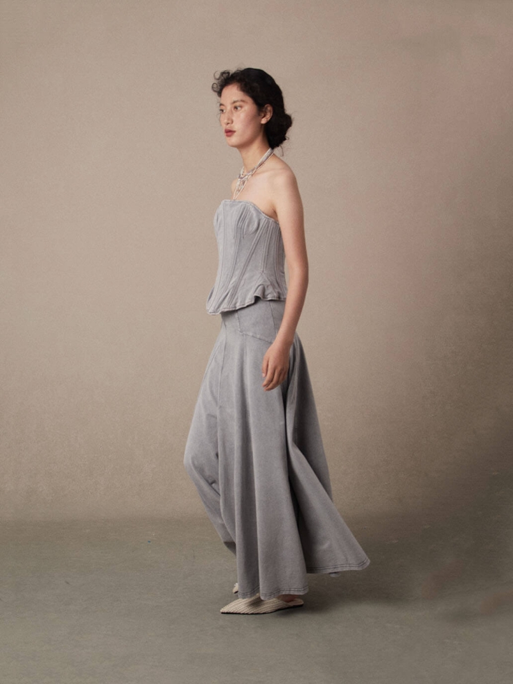 Slate Blue Ru Ware Washed Midi Skirt