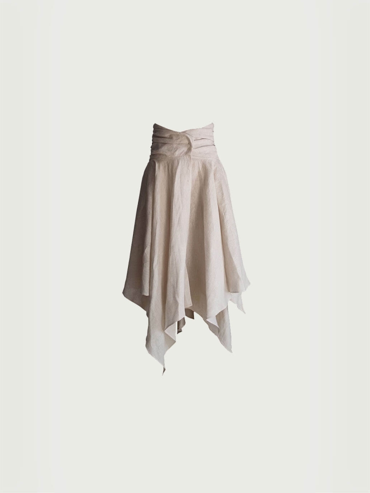 Beige Asymmetric Lace-Panel Wrap Skirt