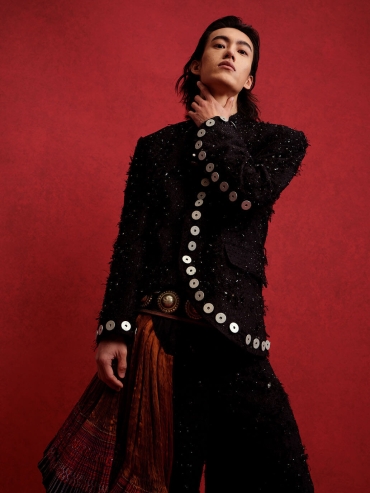 Black Fringed Jacquard Chinese Blazer