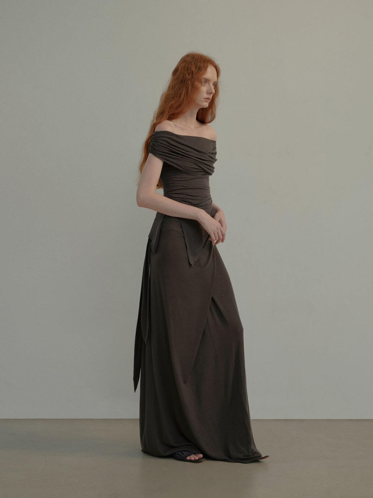 Dusty Purple Off-Shoulder Ruched Slit Top