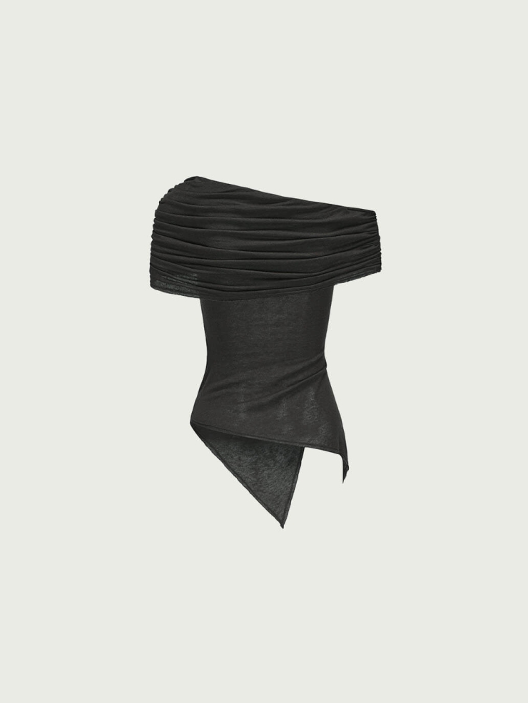 Dusty Purple Off-Shoulder Ruched Slit Top