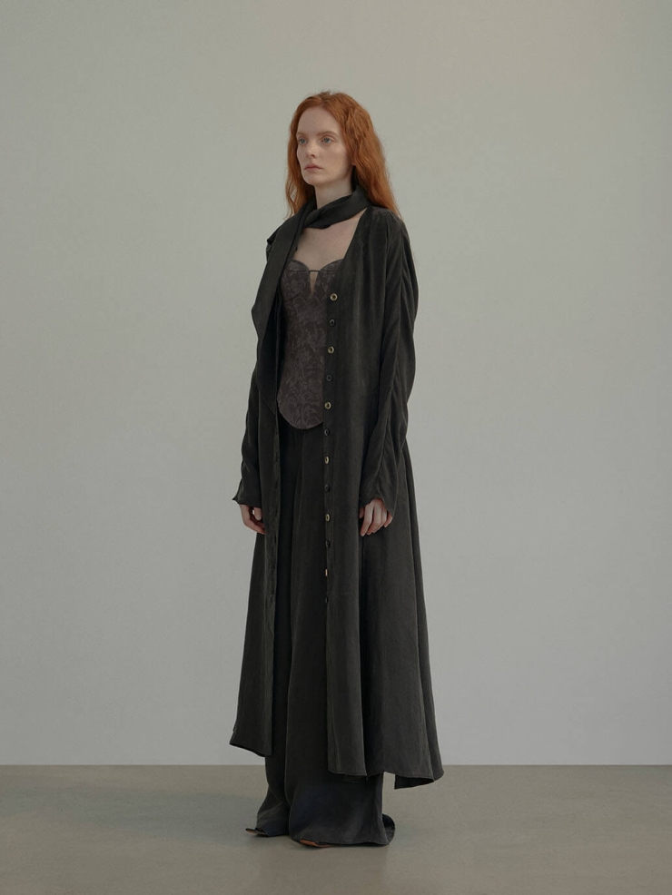 Black Asymmetric Waist Wide-Leg Pants