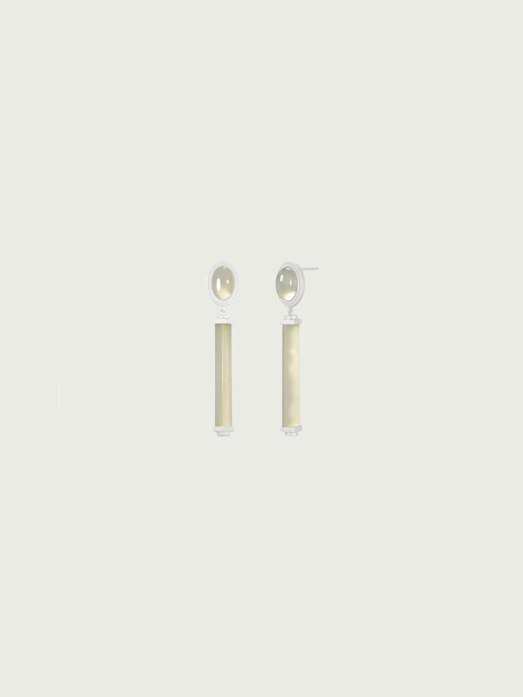 Silver Green & White Jade Square & Circle Drop Earrings