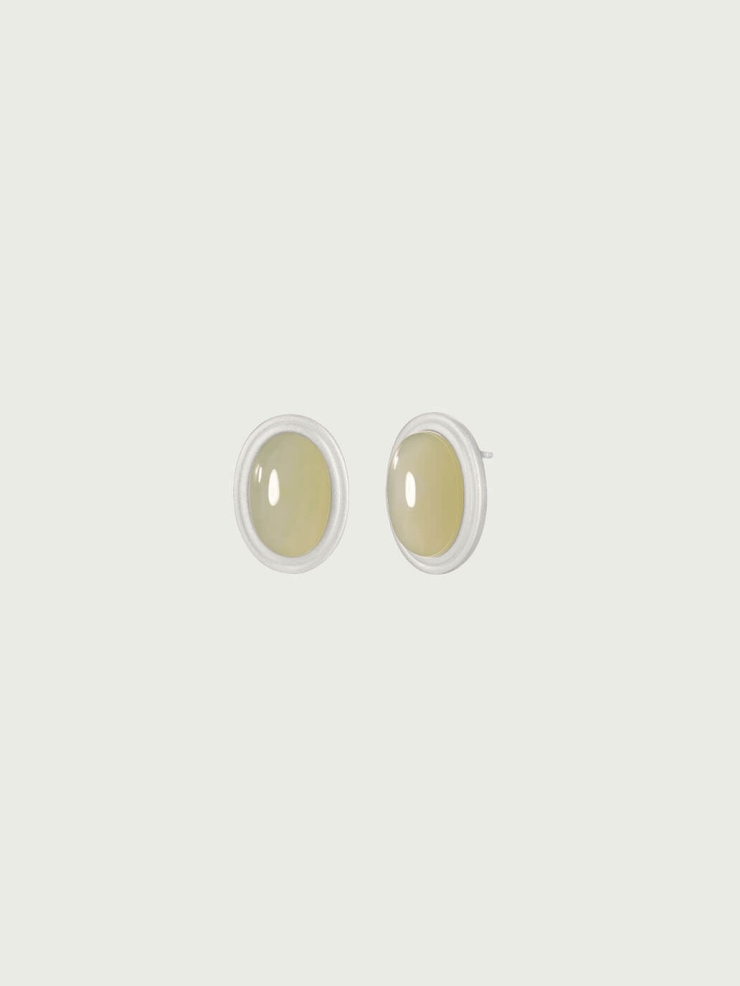 Silver Green & White Jade Stud Earrings-Large
