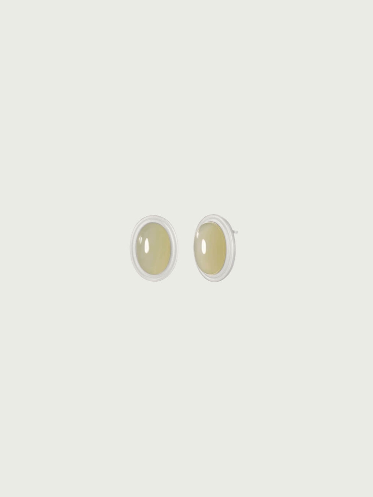 Silver Green & White Jade Stud Earrings-Small