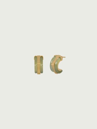 Gold Green Jade Square & Circle Earrings