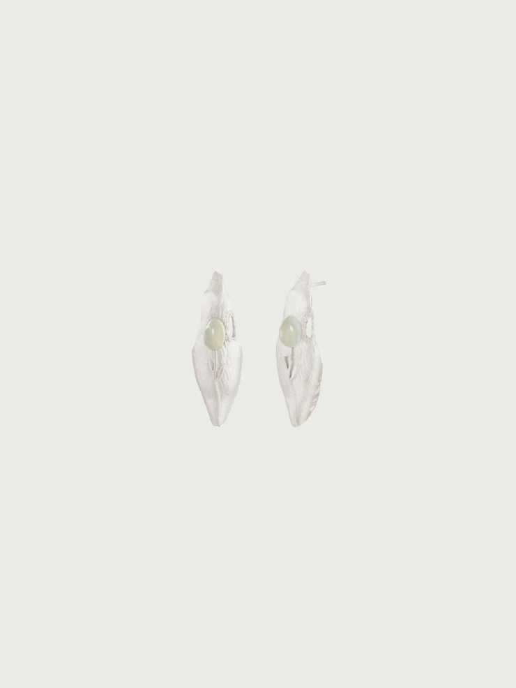 Silver Green & White Jade Impression Stud Earrings