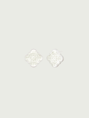 Silver White Jade Persimmon Calyx Stud Earrings-Large