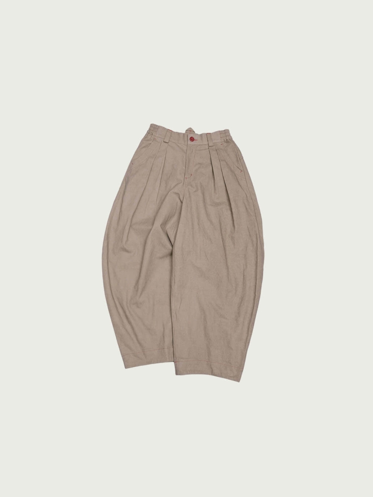 Beige-Grey Pleated Balloon Trousers