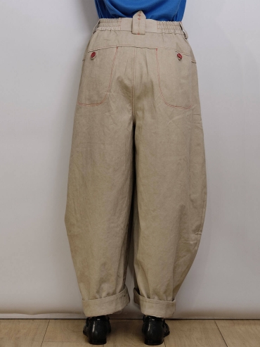 Beige-Grey Pleated Balloon Trousers