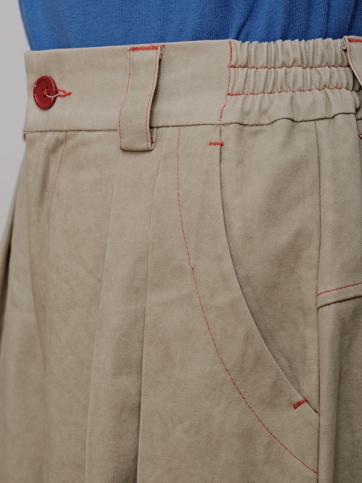 Beige-Grey Pleated Balloon Trousers