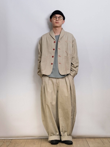 Beige-Grey Pleated Balloon Trousers