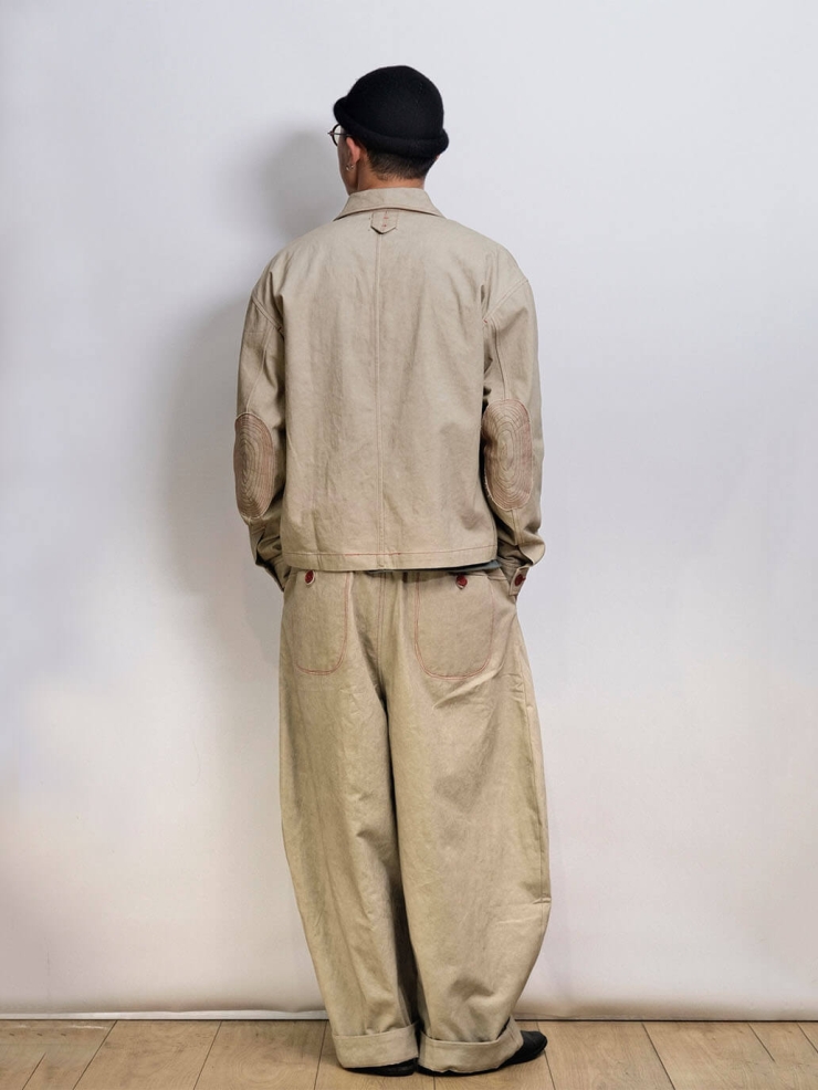 Beige-Grey Pleated Balloon Trousers