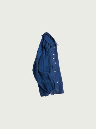 Navy Cupro Notched Collar Shirt