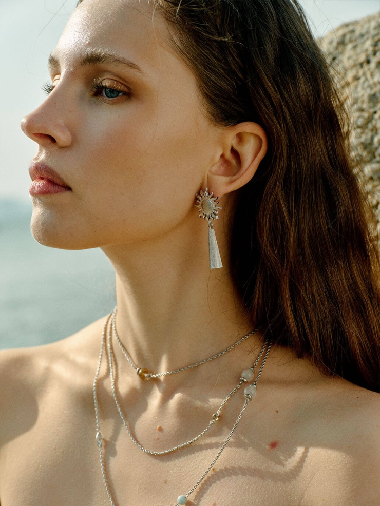 Silver Sunrise Tassel Earrings