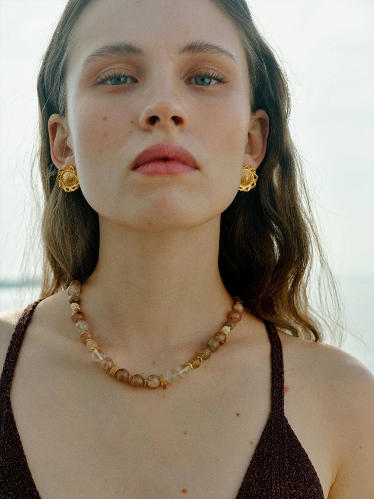 Gold Sunrise Button Stud Earrings