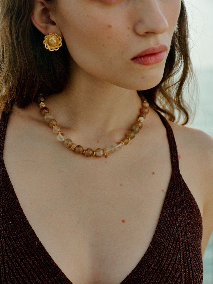 Gold Sunrise Button Stud Earrings
