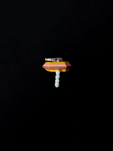 Yellow Handcrafted Faceted Leather Zircon & Pearl Ring