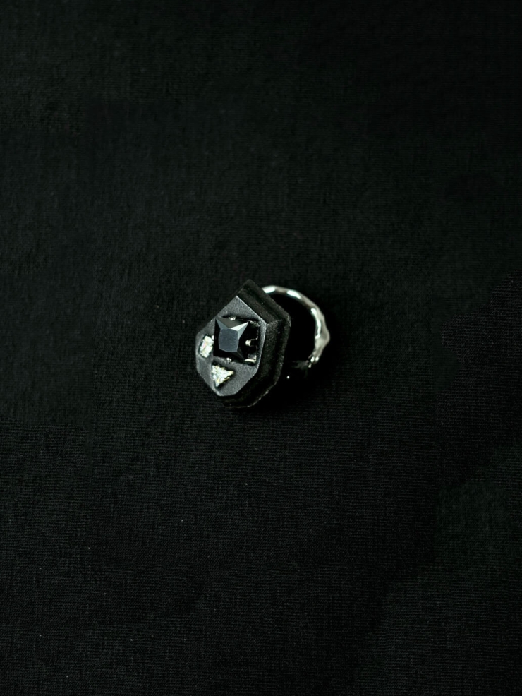 Black Handcrafted Faceted Leather Zircon & Black Crystal Ring